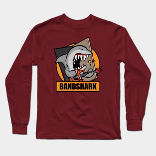 Retro Band Shark Cartoon Distressed Illustration Long Sleeve T-Shirt